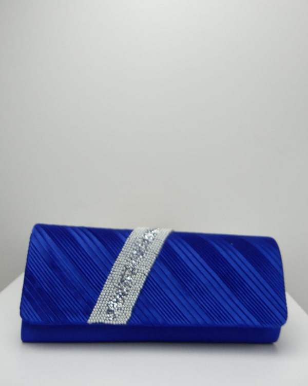 Pochette satin strass bleu