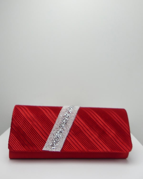 Pochette satin strass rouge