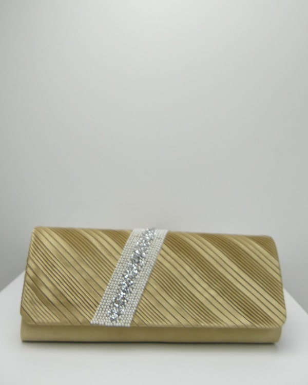 Pochette satin strass or