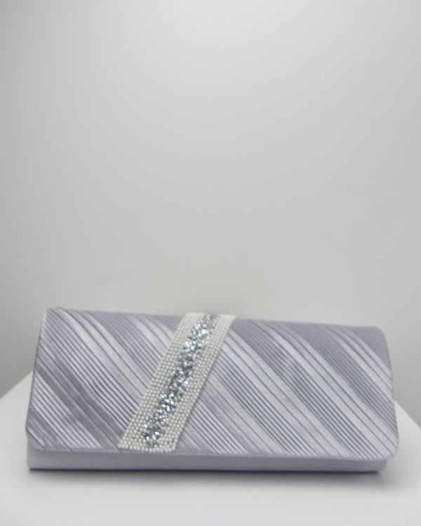 Pochette satin strass argent