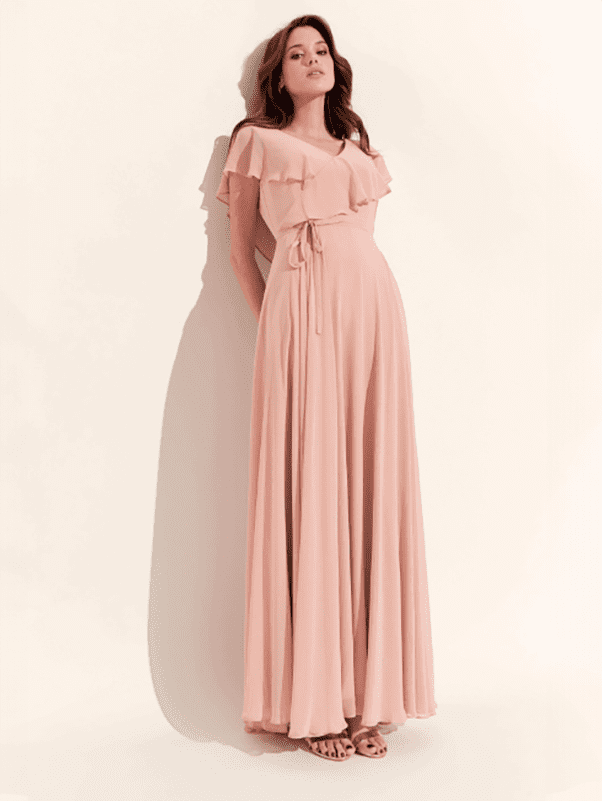 Robe cocktail longue rose pâle