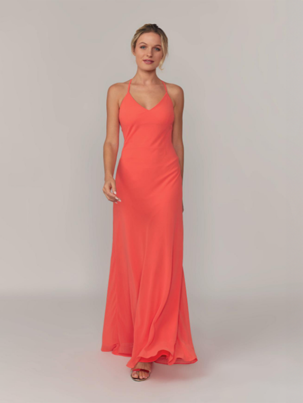 Robe cocktail longue rose saumon