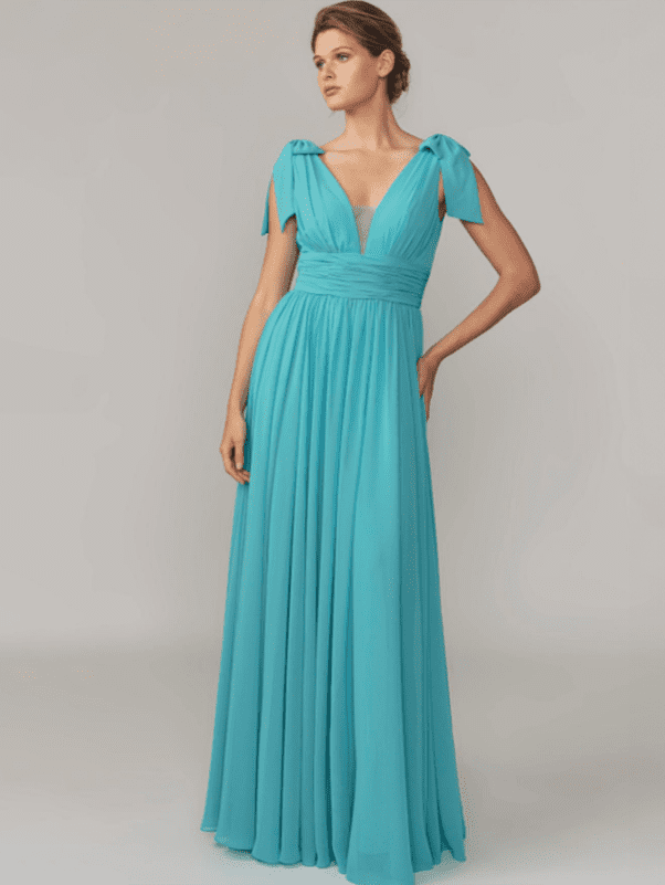 Robe cocktail bleu avec décolleté