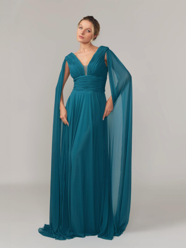 Robe cocktail avec long drapé