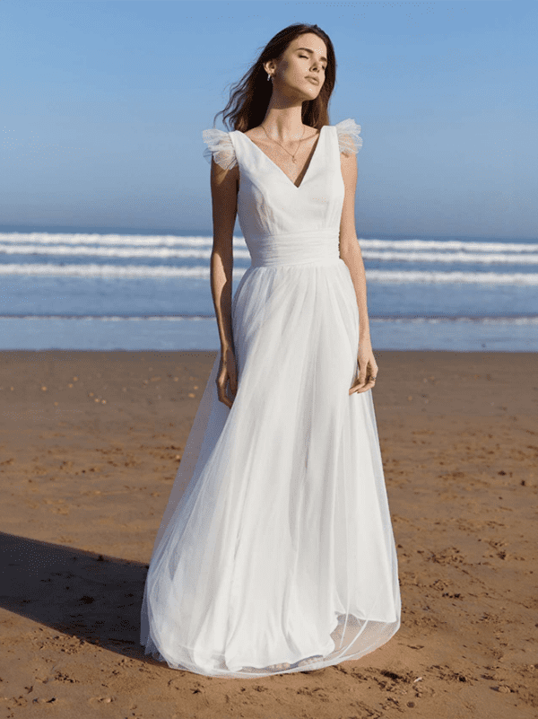 Robe de mariée tulle longue petite manchette