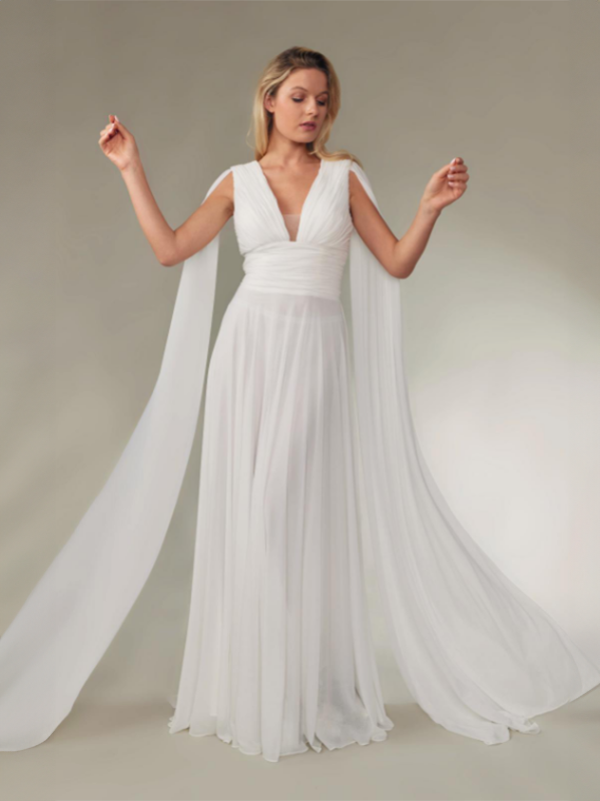 Robe de mariée déese avec pan en mousseline